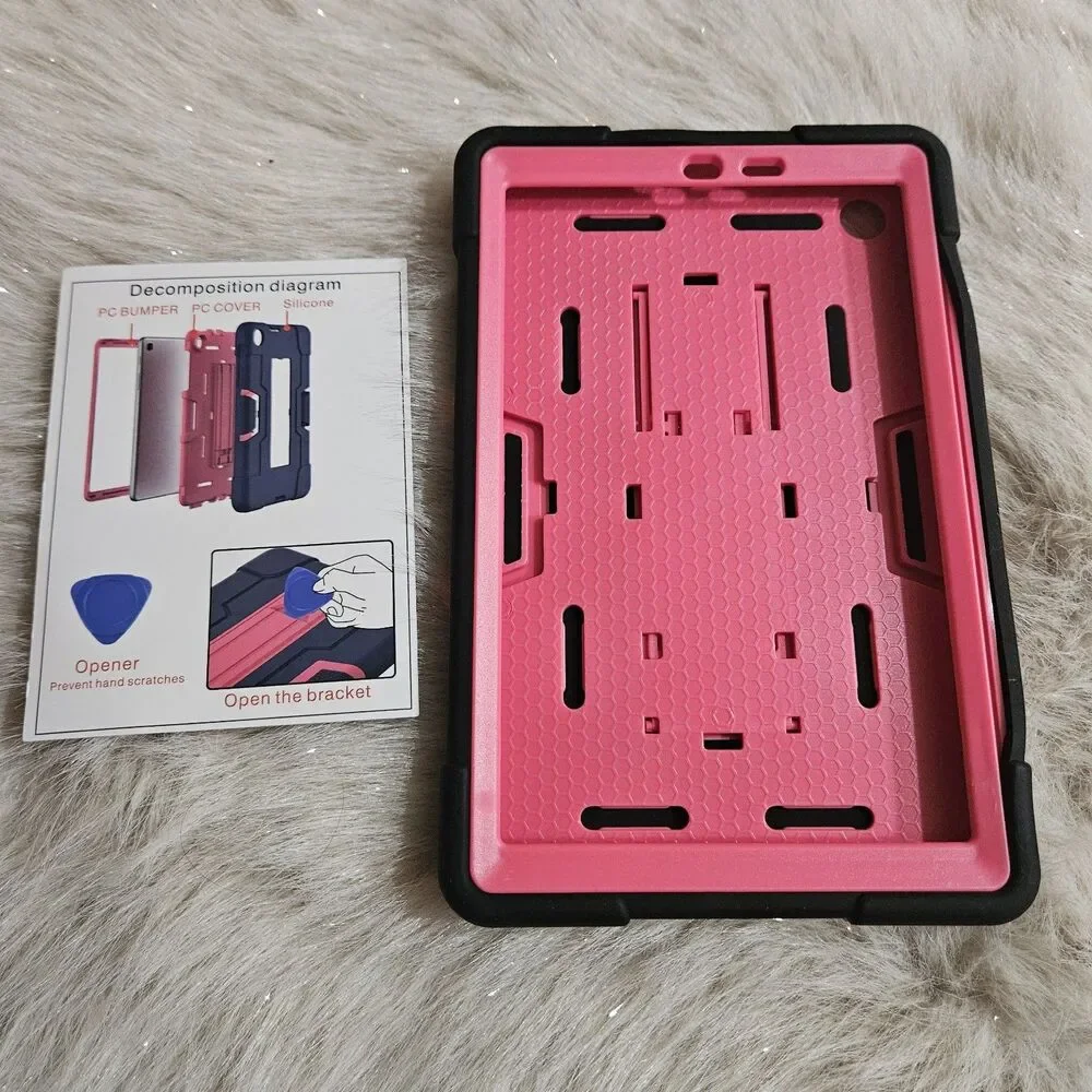Heavy Duty Case for TCL Tab 8 LE 9137W / Tab 8 WiFi 9132X Pink Black Kickstand